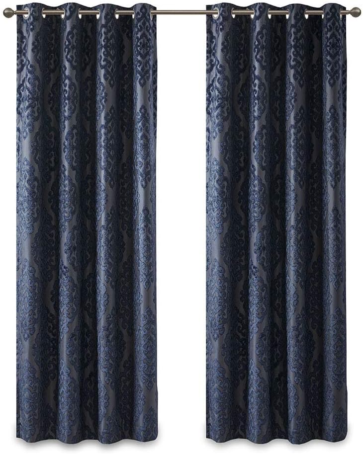 Mirage%100 Toplam Karartma Penceresi, Örme Jakarlı Damasko Oda Karartma Perdeleri Gromet Üstlü Panel, 50x84, Lacivert