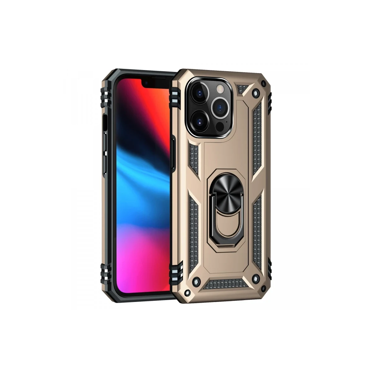 Apple iPhone 14 Pro Kılıf Sofya Yüzüklü Silikon Kapak - Gold