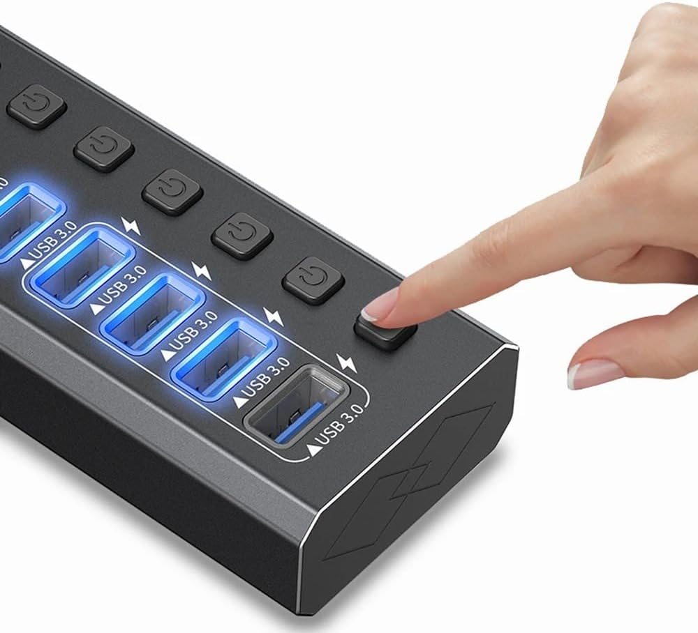 Profesyonel USB Hub 16 Portlu USB 3.0 5Gbps Bireysel Açma Kapama Anahtarları 12V DC 7.5A Güç Adaptörü USB Hub 3.0 Telefon Şarj Dizüstü Bilgisayar Mobil HDD Flash Sürücü Power Switches Port16