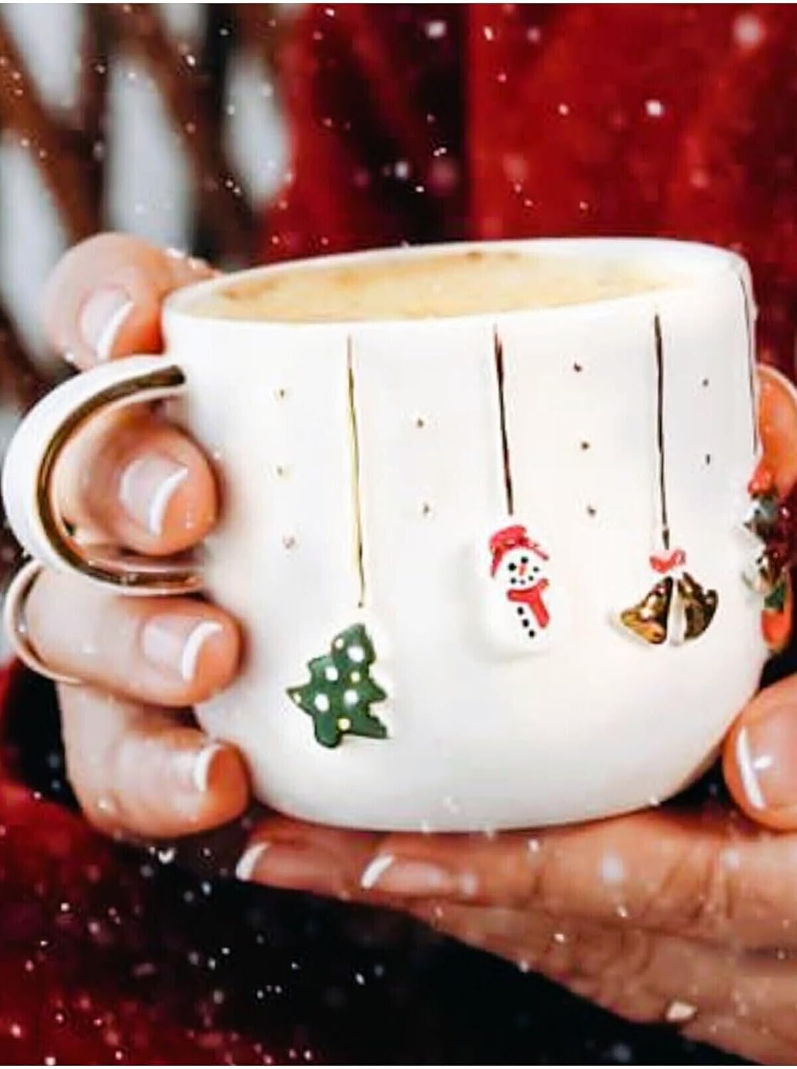 Celine's Wonders Kabartmalı 24 Ayar Altın Dekorlu El Yapımı Kupa 300 ml Yılbaşı Kupa Christmas Mug Yılbaşı Fincan 1 Adet