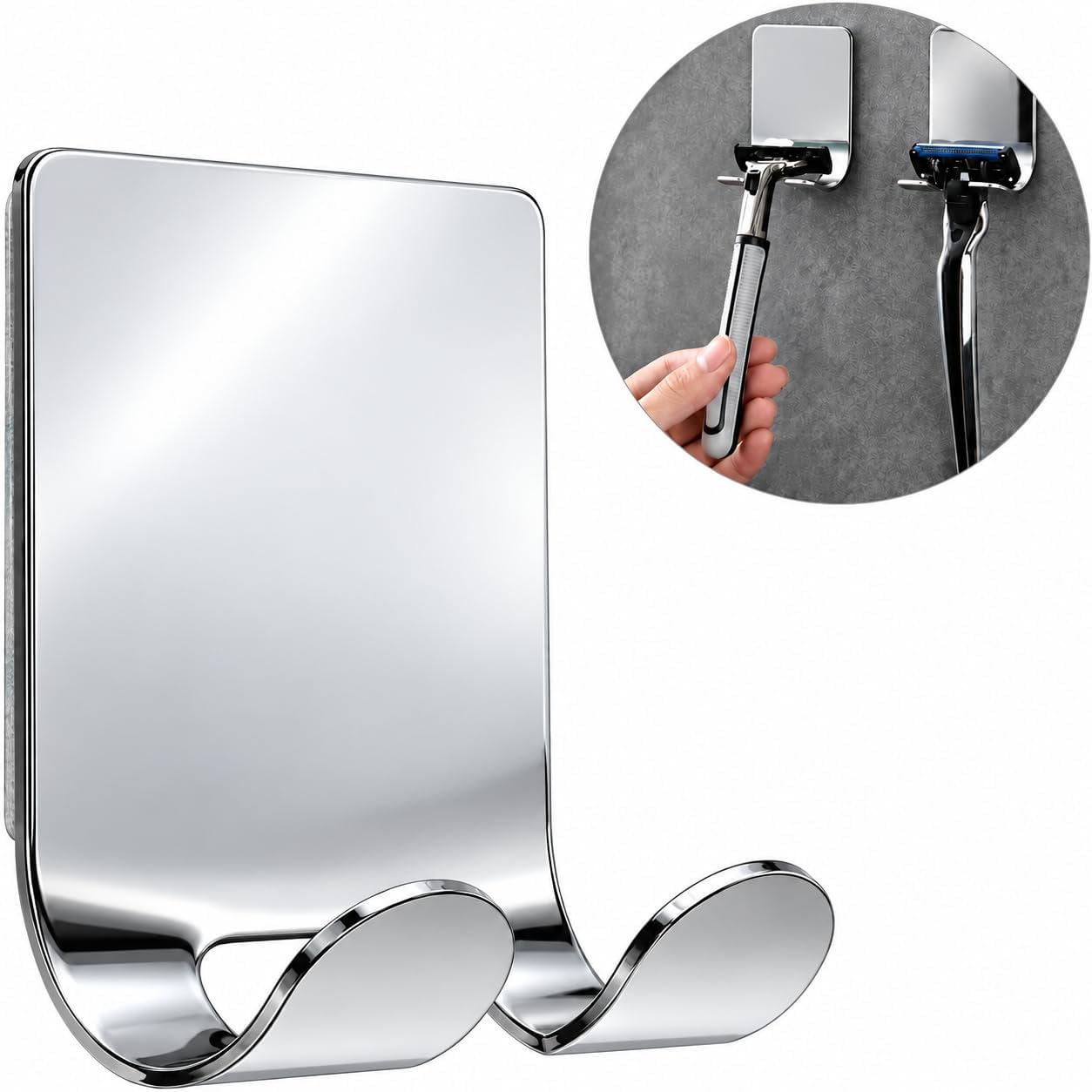 Paslanmaz Çelik Metal Banyo Jilet ve Traş Bıçağı Tutucu, Kendinden Yapışkanlı, Çift Askılı, Delme Gerektirmez, Su Geçirmez, Nemli Ortama Dayanıklı, Fayans, Mermer, Cam, Ahşap Uyumlu