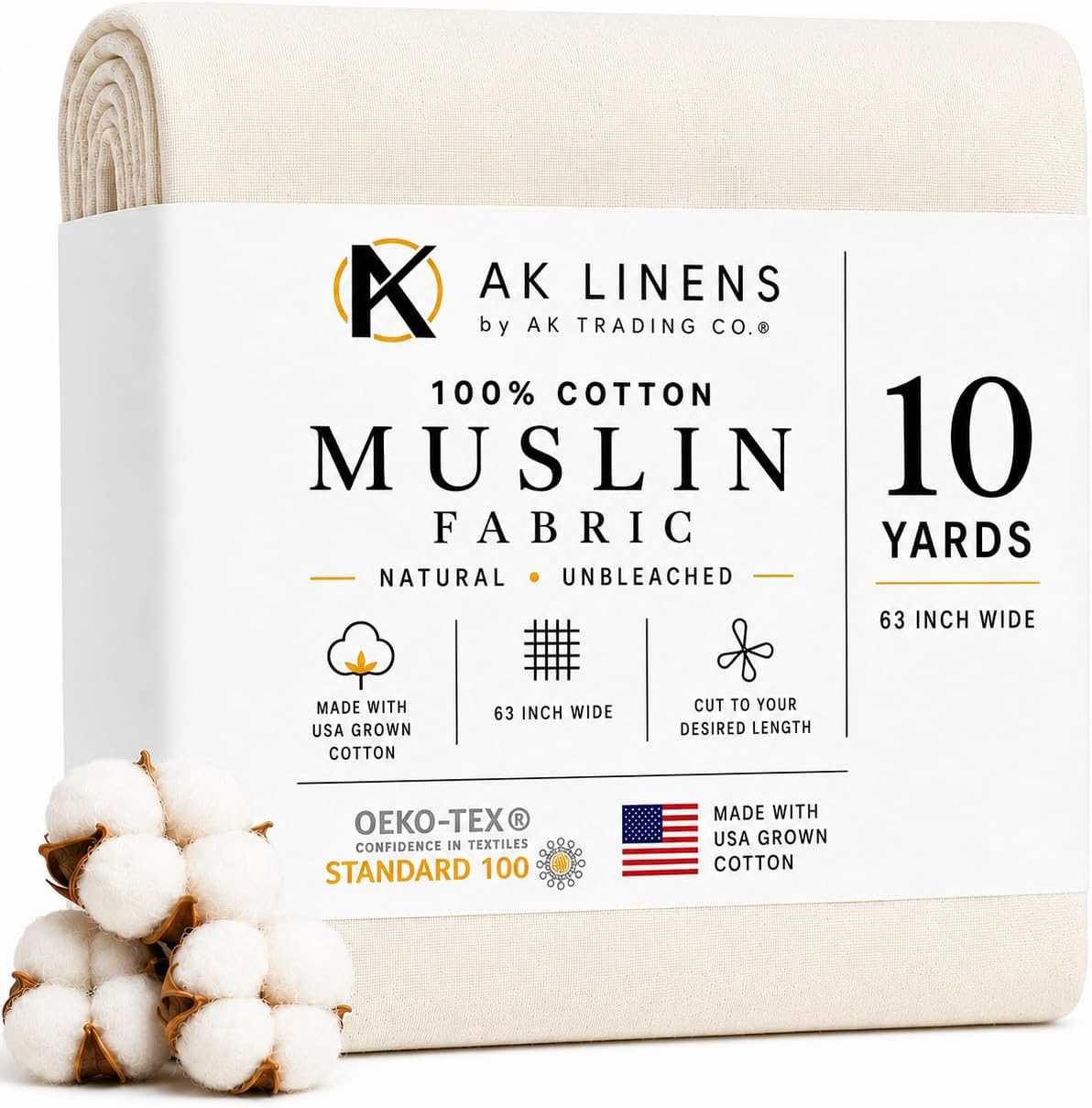 Muslin Kumaş/Kumaş Ağartılmamış - D Kumaş - Doğal 9,5 Metre Orta Ağırlık -%100 Pamuk (160 cm Genişliğinde), Doğal Ağartılmamış