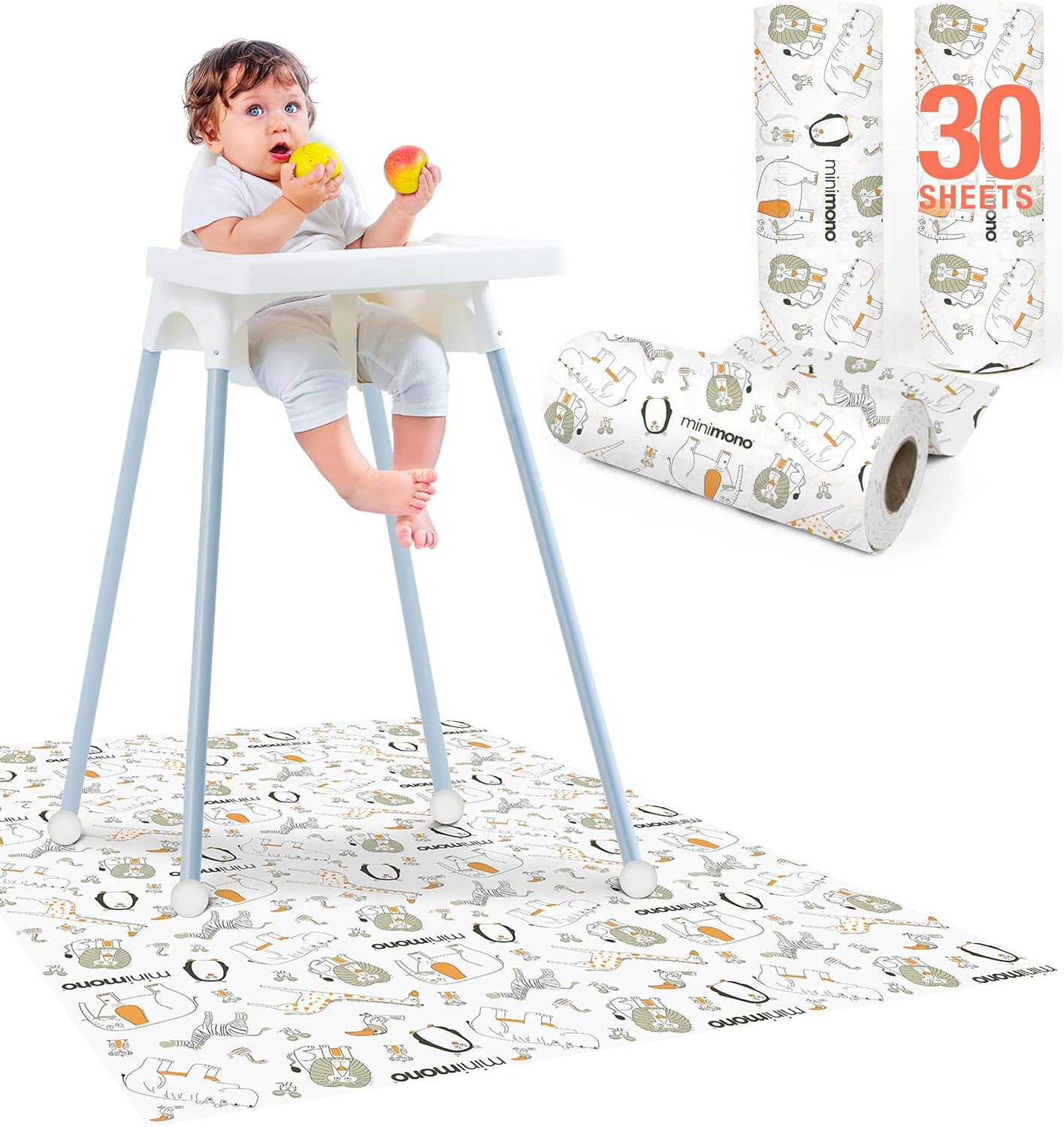 Mama Sandalyesi ve Aktivite Örtüsü| 3 Farklı Desen Seçeği | Tek Kullanımlık | Kullan At Sıvı Geçirmez | 100x120 cm | 30 Adet (Orman Hayvanları)