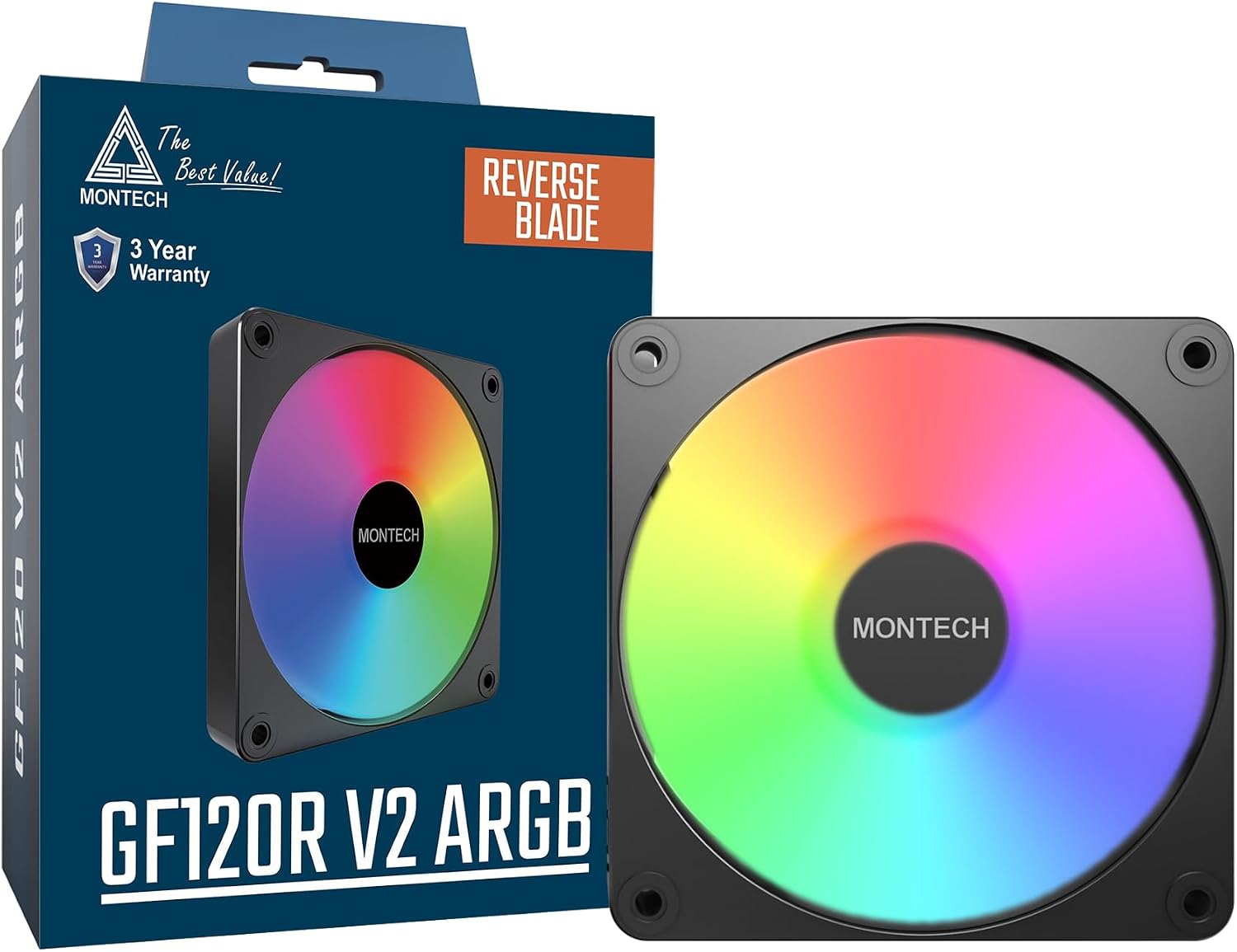 GF120R V2 ARGB 120mm Kasa Fanı - Şık ve Minimalist Tasarım, Yüksek Hava Akışı, Hidrolik Rulman, Sessiz Performans, Canlı ARGB Aydınlatma, Ters Bıçak, Siyah