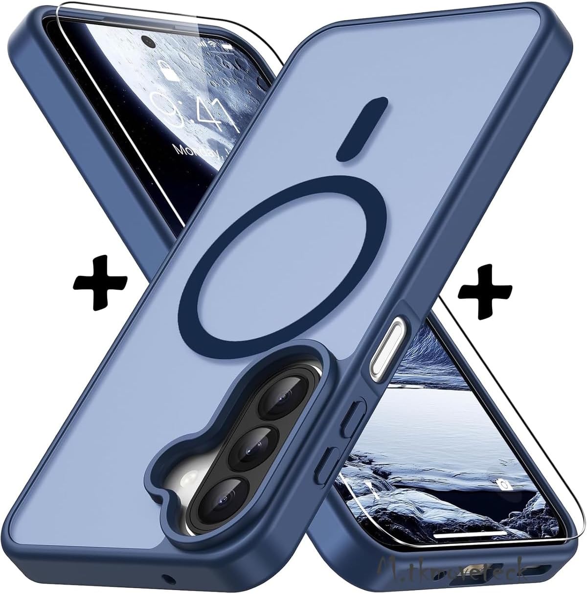 Samsung Galaxy A27 İçin Kılıf Mat MagSafe İle Uyumlu Renkli Kenarlı Kamera Çıkıntı Korumalı + 9H Ekran Koruyucu Cam Set - Lacivert
