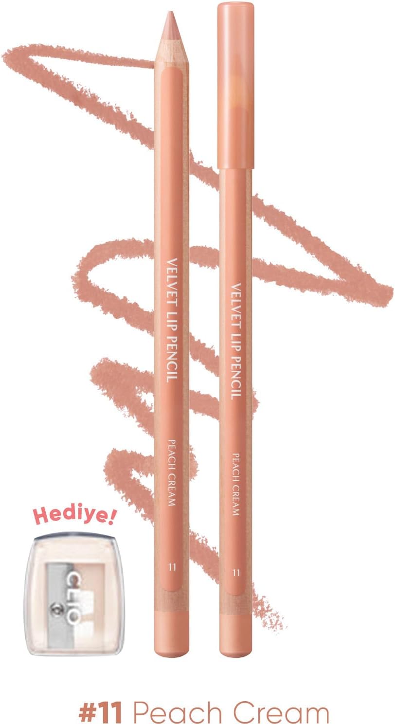 Kremsi Formüle Sahip Dudak Kalemi ve Kalemtıraş Seti Velvet Lip Pencil Set 11 Peach Cream