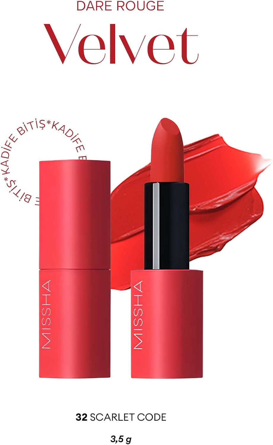 Yoğun Pigmentli, Blur Etkili, Nemli Kadife Bitişli Ruj Dare Rouge Velvet (No.32 Scarlet Code) No.32 Scarlet Code