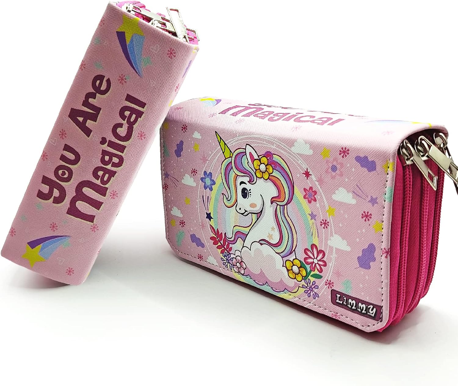 Kalem Kutusu Unicorn Bahar Temalı Kawai Organizer Kalemkutu Vegan Deri Üç Bölmeli Kalemlik- Pembe