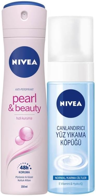 Kadın Sprey Deodorant Pearl&Beauty, 48 Saat Anti-perspirant Koruma 150ml ve Yüz Yıkama Köpüğü Canlandırıcı, Normal Ciltler 150ml
