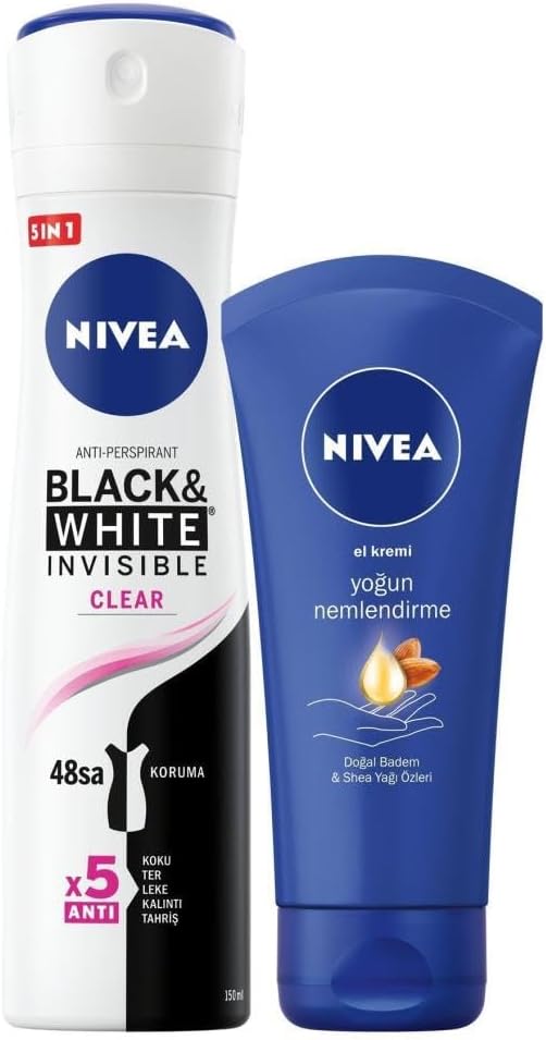 B&W Clear Kadın Sprey Deodorant 150 ml + Nemlendirici El Bakım Kremi 75 ml
