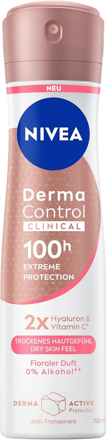 Derma Control Clinical Kadın Sprey Deodorant 150ml, 100 Saat Üstün Koruma, DermaDry Technology ile Ekstra Kuruluk