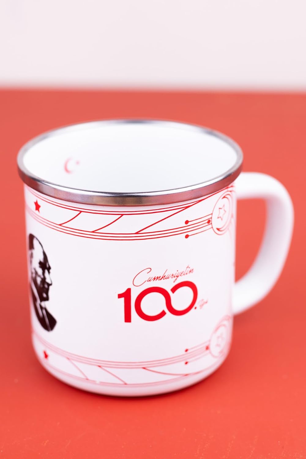 100. Yıl Özel Tasarım Emaye Kupa (Çıkmayan Desen)