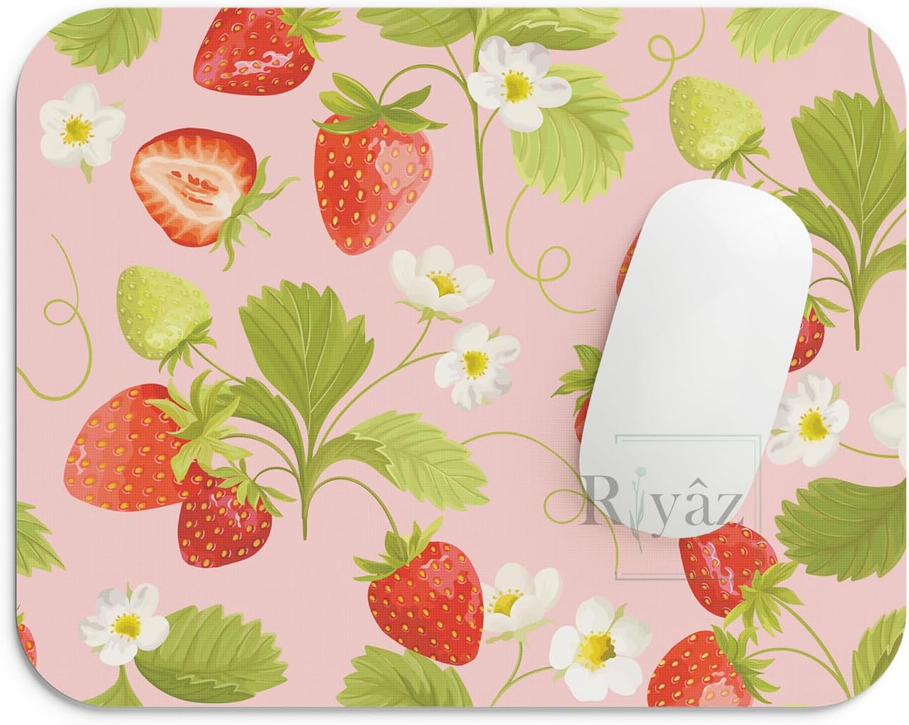 Çilek Desenli - Dikdörtgen Mouse Pad, 17,5 cm x 21,50 cm