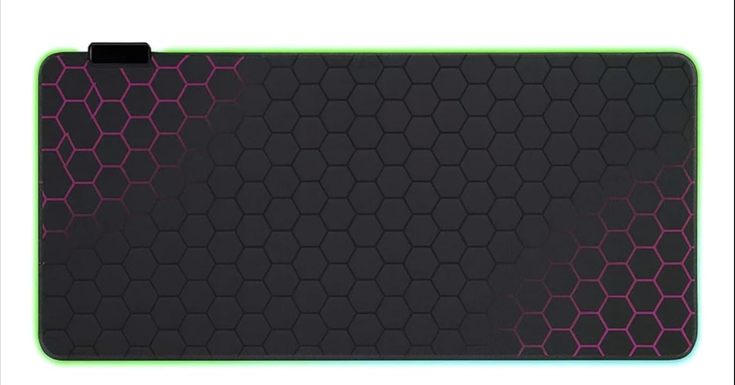 STORE Büyük Oyuncu RGB Mousepad ve Klavye Pad Mavi Altıgen Desenli Tasarım Işıklı 80x30cm RGB Kırmızı Petek Desenli Mouse Pad