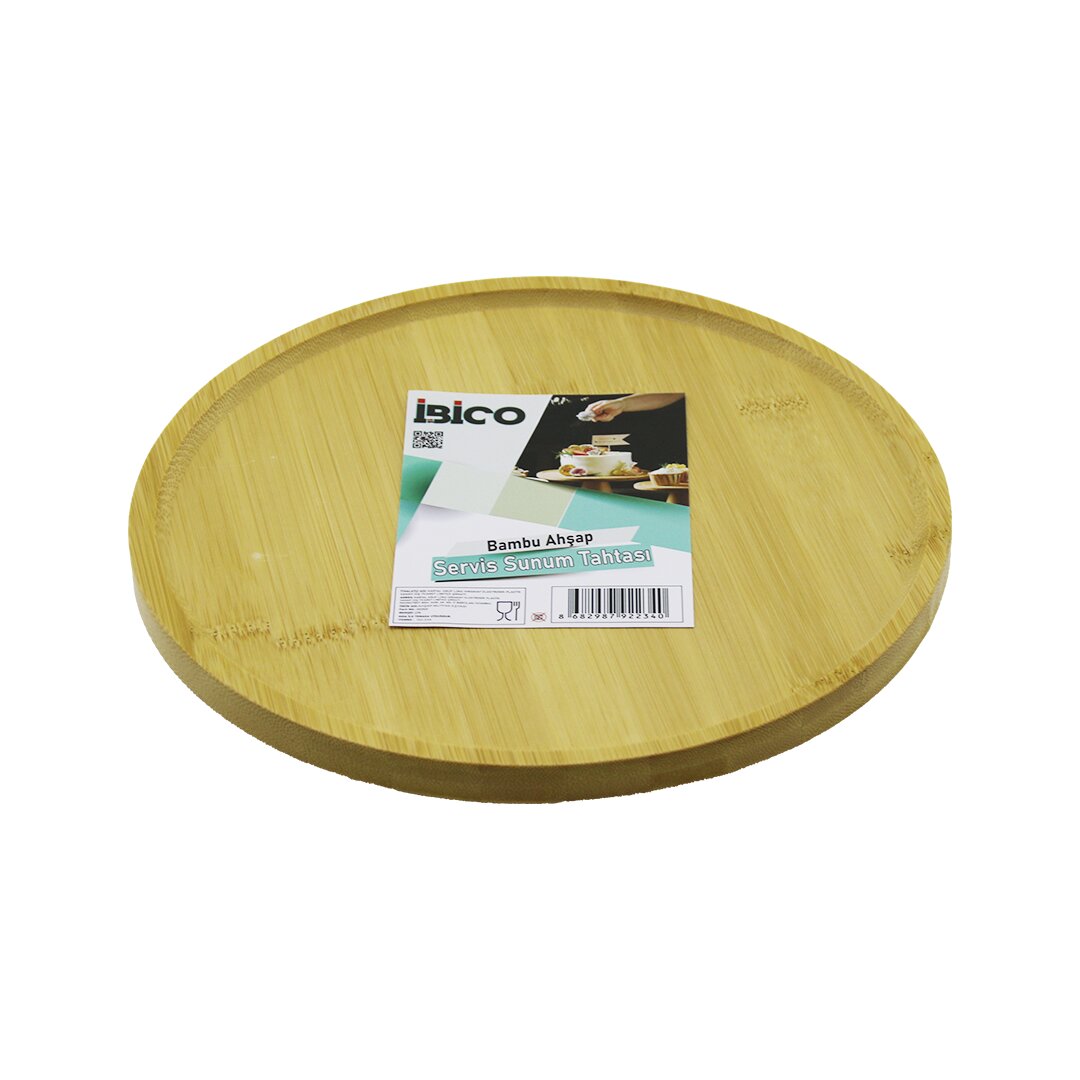 YUVARLAK=24.5CM AYAKLI=4CM Kenarlı Yüzey Ahşap Bambu Sunum Tepsisi - Mini Sofra
