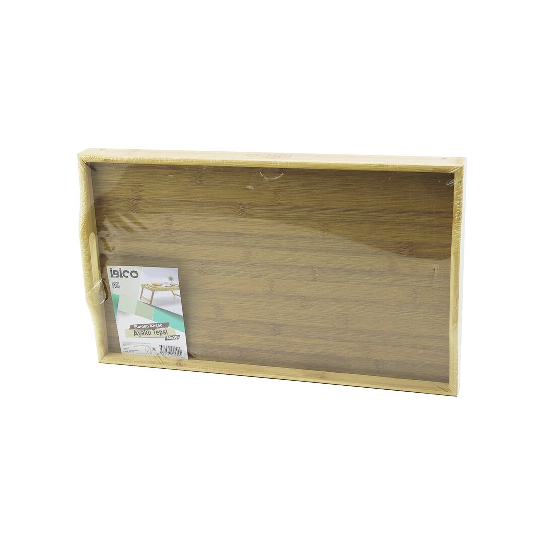 DİKDÖRTGEN=30X50CM Aç Kapa Ayaklı = 20CM Ahşap Bambu Sunum Tepsi