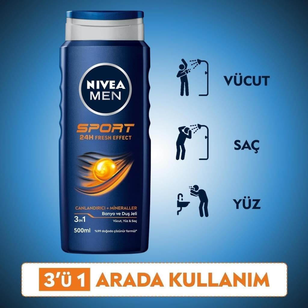 Men Sport Duş Jeli 500 ML + Invisible Black&White Fresh Erkek Roll-On Deodorant 50 ML