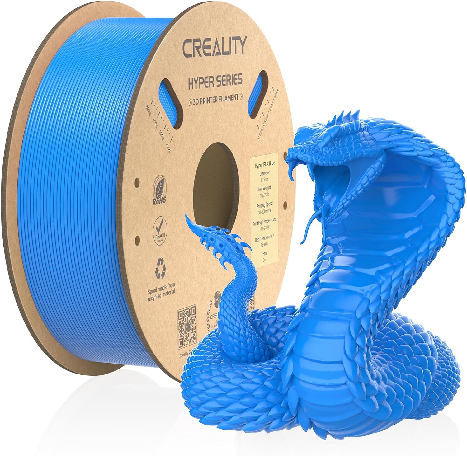 Resmi 3D yazıcı filamenti, Hyper PLA yüksek hızlı filament, 1,75 mm 3D baskı filamenti, yüksek hızlı baskı için, ölçü hassasiyeti +/-0,02 mm, 1 kg/makara - mavi
