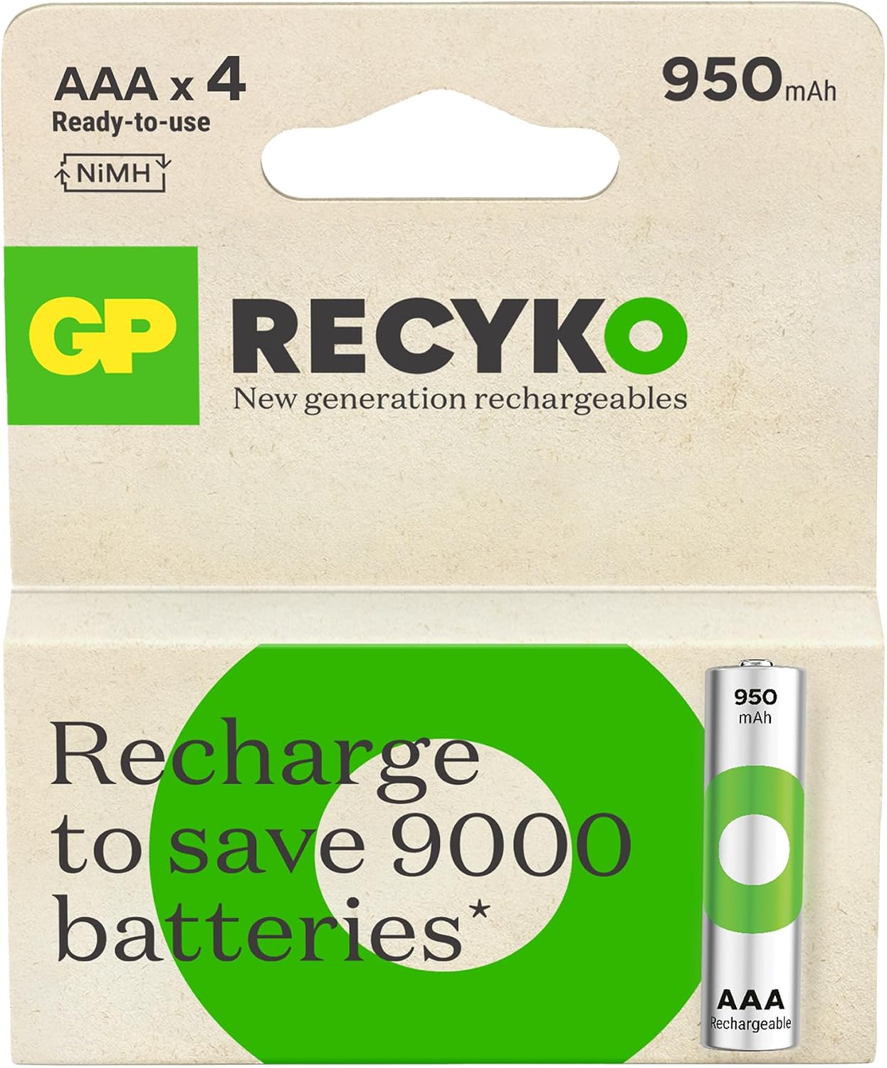 Batteries Recyko 950 AAA İnce Kalem Ni-Mh Şarjlı Pil, 1.2 Volt, 4'lü Kart