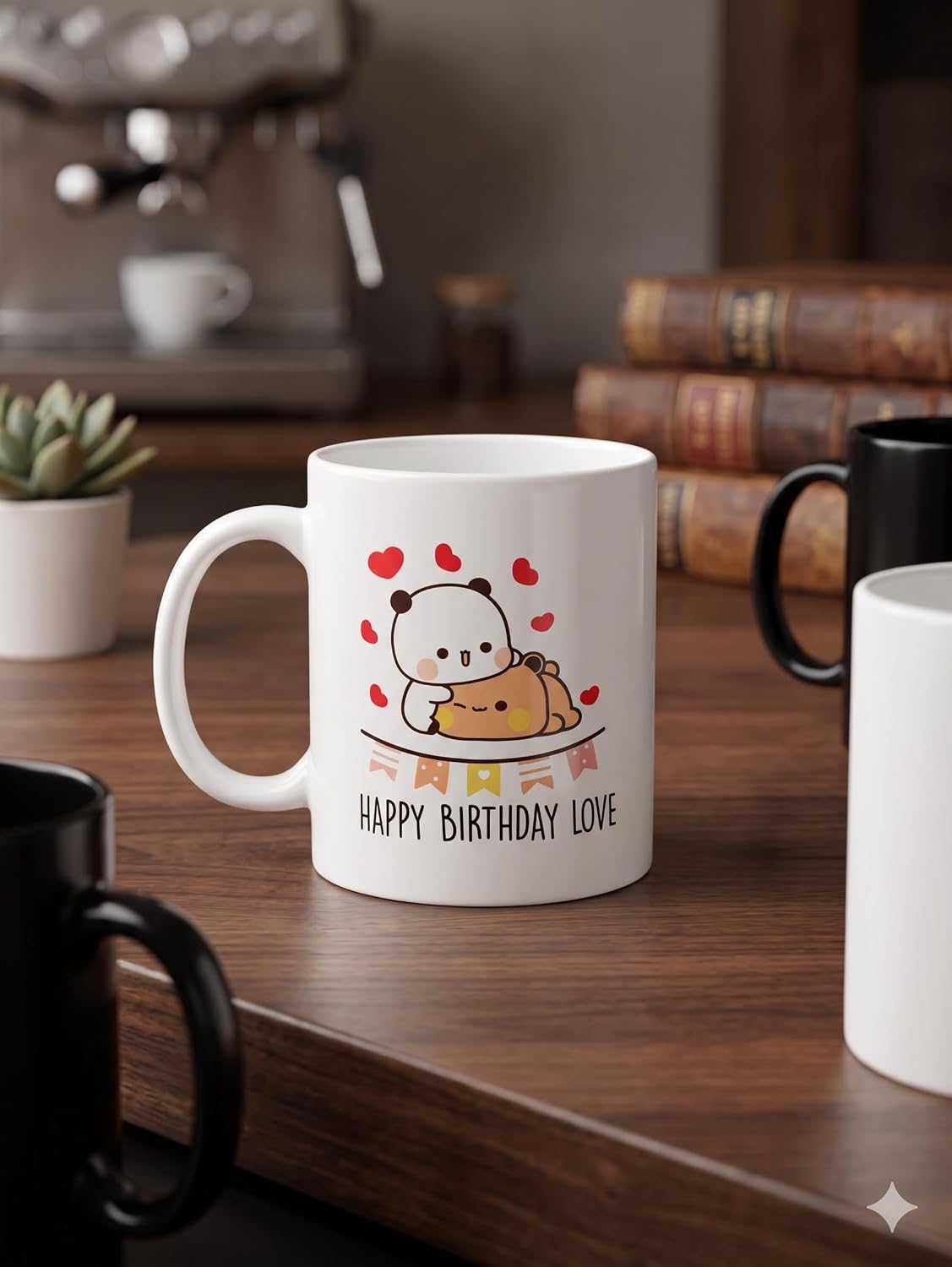 Happy Birthday Love Panda Kupa - Sevimli Doğum Günü Seramik Bardak Sevgili Hediyesi 325ml