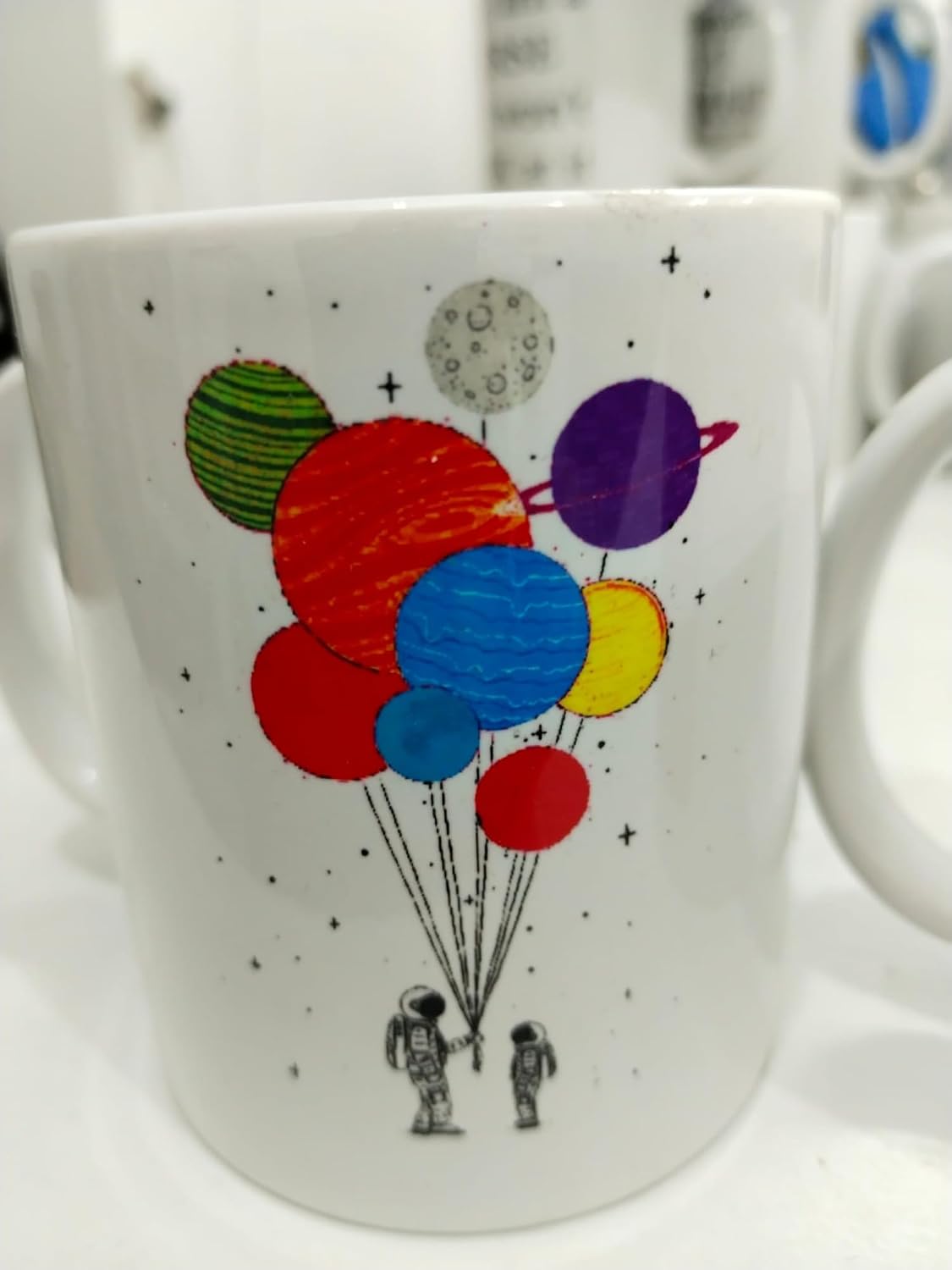Astronot Gezegen Balon Kupa - Uzay Temalı Renkli Seramik Bardak Hediyesi 325ml