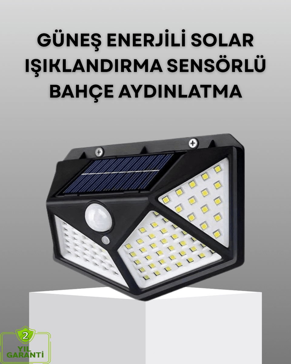 100 LED Solar Lamba Hareket Algılamalı Bahçe Duvar Dış Mekan Aydınlatma