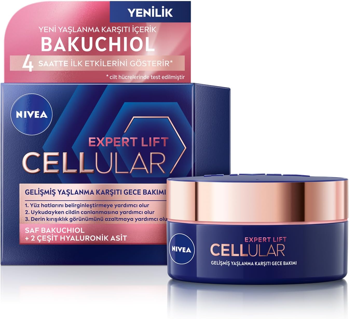 Cellular Expert Lift Doğal Retinol Alternatifi Saf Bakuchiol ve Hyaluronik Asit içeren Kırışıklık Karşıtı ve Nemlendirici Gece Kremi 50 ml
