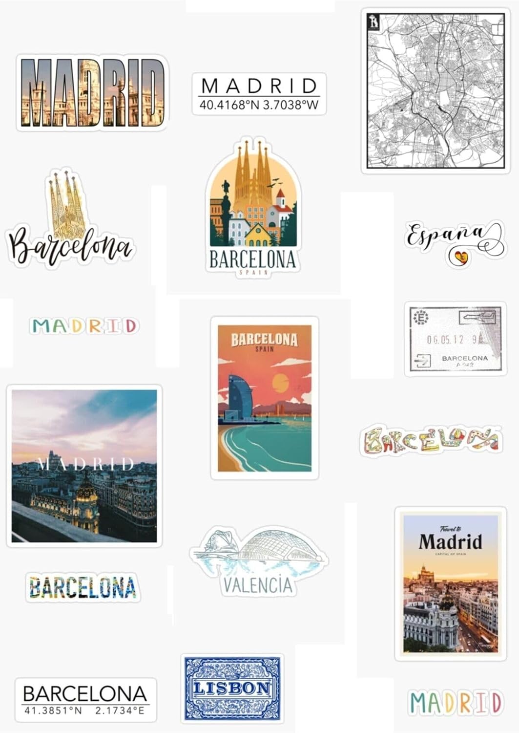 Ispanya- Madrid - Barselona Tasarımlı 17'Li Sticker Seti