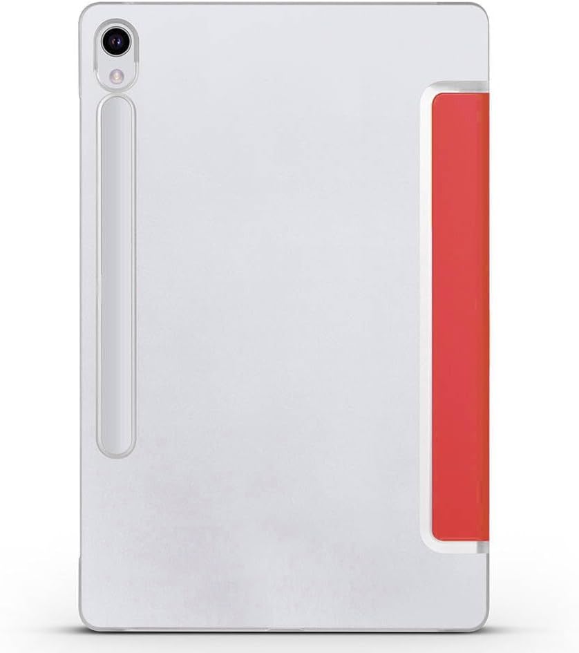 Samsung Tablet ile Uyumlu Tablet Kılıfı Smart Cover Uyku Modlu Standlı Arkası Sert Şeffaf Kapak (Kırmızı, Galaxy Tab S9 / Tab S9 FE 11 İnch)