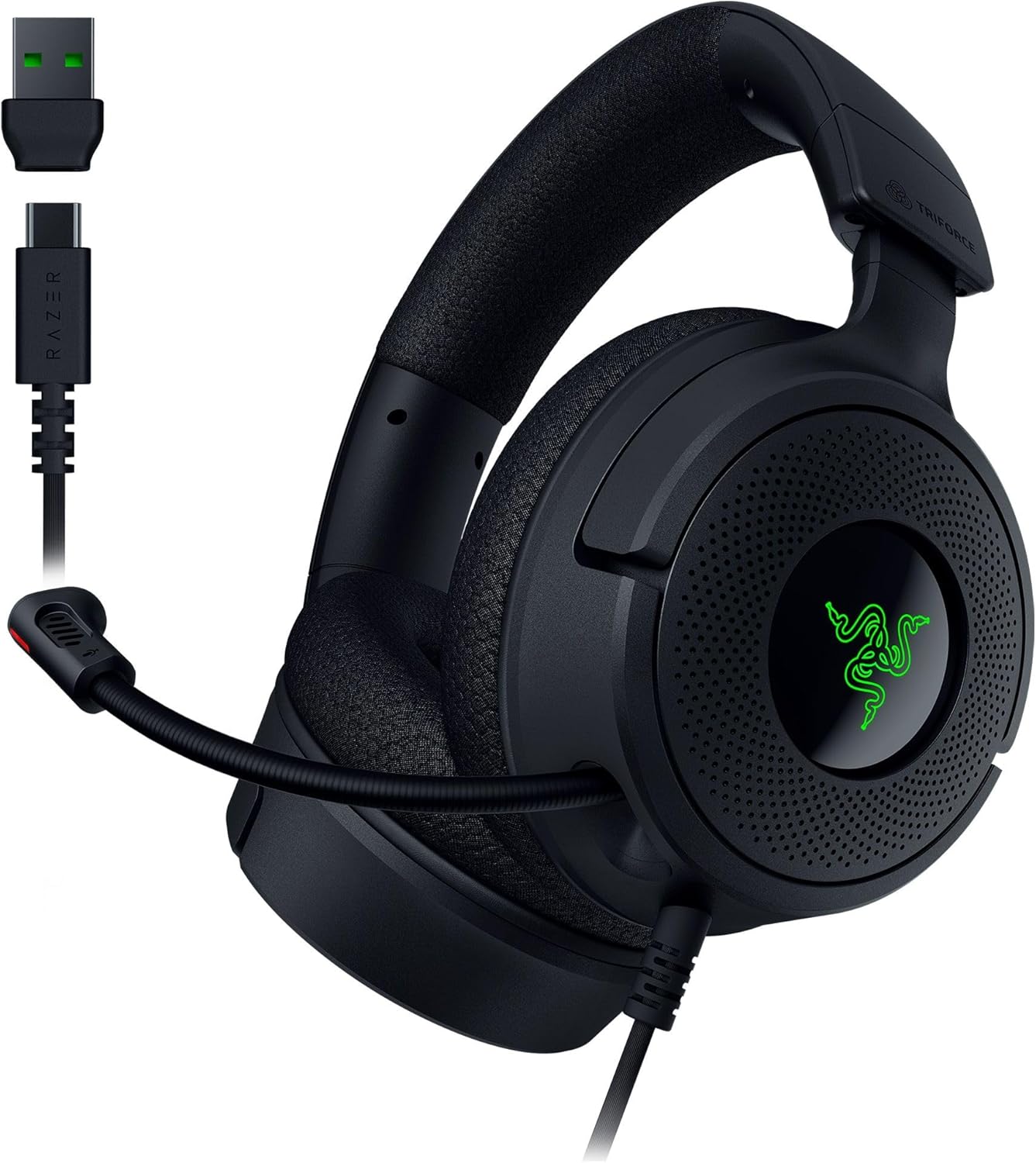 Kraken V4 X - Kablolu PC Oyun Kulaklığı (TriForce 40mm Sürücüler, Geri Çekilebilir Kardioid Mikrofon, 7.1 Surround Ses, Chroma RGB, PC için - USB-C üzerinden konsol ve telefonlar) Siyah