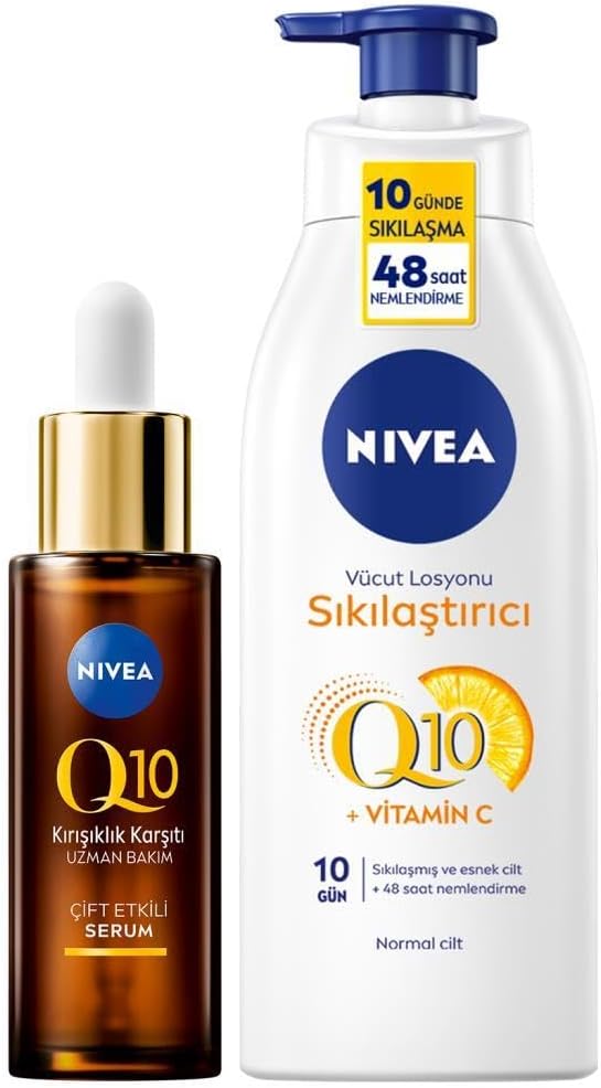 Q10 Kırışıklık Karşıtı Çift Etkili Cilt Serumu 30ml, Sıkılaştırıcı Nemlendirici Vücut Losyonu 400ml