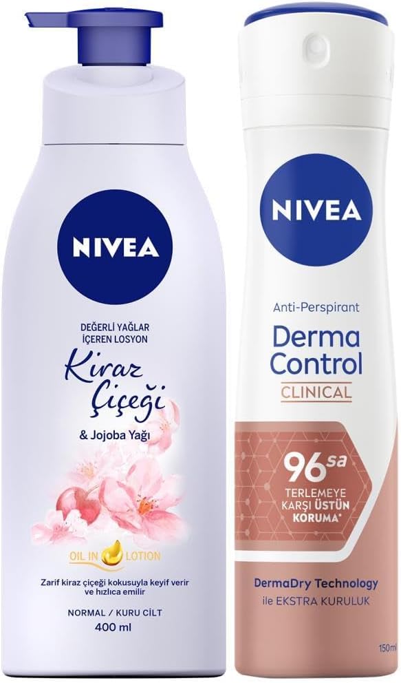 Kadın Sprey Deodorant Derma Control Clinical 150ml, Kiraz Çiçeği Nemlendirici Vücut Losyonu 400ml