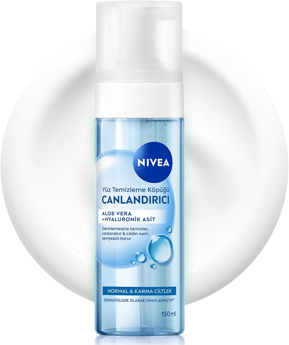 Canlandırıcı Yüz Temizleme Köpüğü 150ml, Derinlemesine Temizleme,Karma Normal Cilt, Aloe Vera, Hyaluronik Asit, Ferahlatıcı