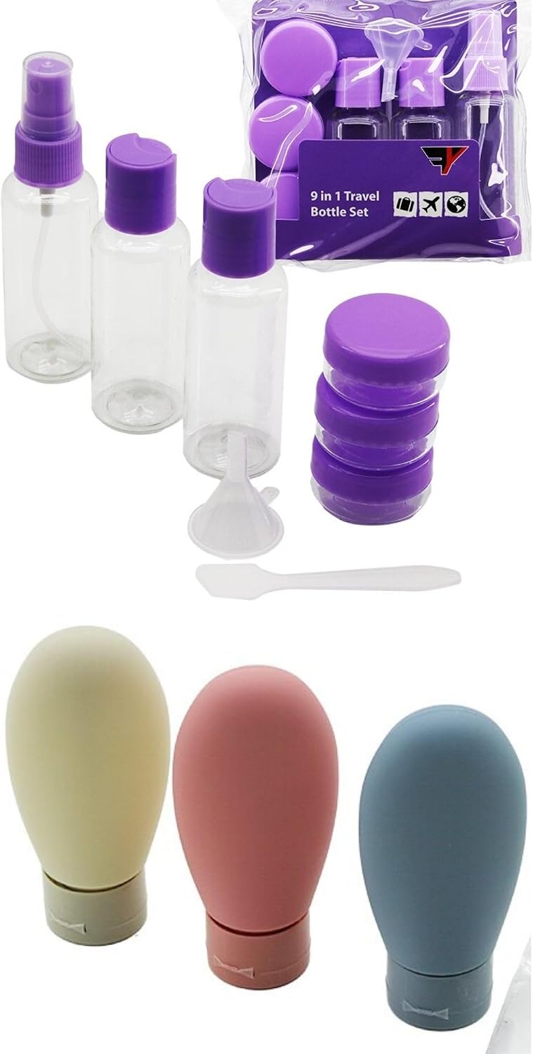 ® 13 Parça Seyahat Şişe Seti – Parfüm, Şampuan, Krem, Losyon için Uçak Uyumlu Taşınabilir Kaplar – Fermuarlı PVC Çantalı & Hunili Spatulalı Valiz Düzenleyici Seyahat Şişesi Kiti