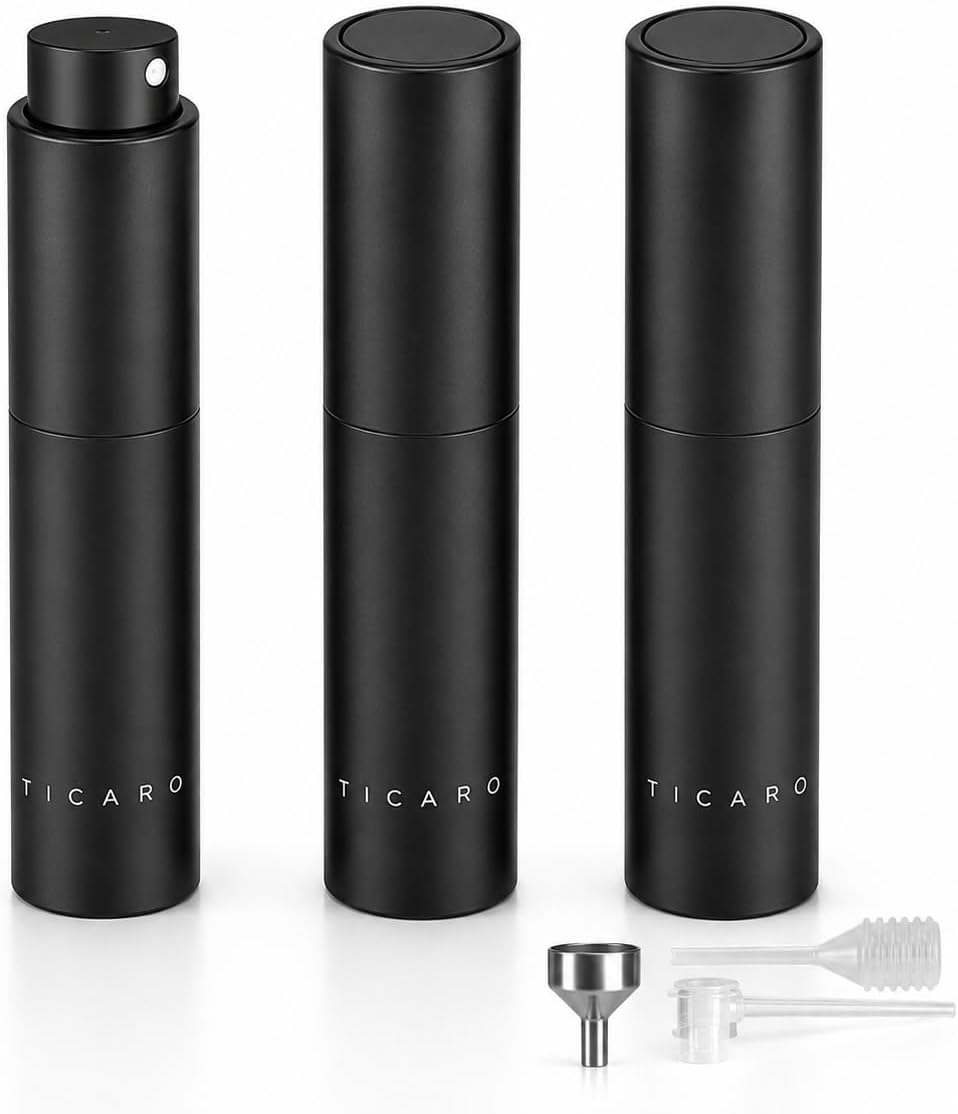 Parfüm Şişesi 10 ml 3'lü Set Cep Parfüm Şişesi Doldurulabilir Parfüm Doldurma Şişesi Seyahat Boy Parfüm Şişesi Doldurma Aparatları Dahil Siyah Parfümşişesi