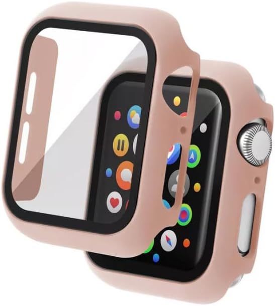 Apple Watch uyumlu 360 Derece Koruma Watch Seri 1 2 3 4 5 6 7 8 SE Ultra 38mm 40mm 42mm 44mm Kasa ve Ekran Koruyucu (38mm Pembe)