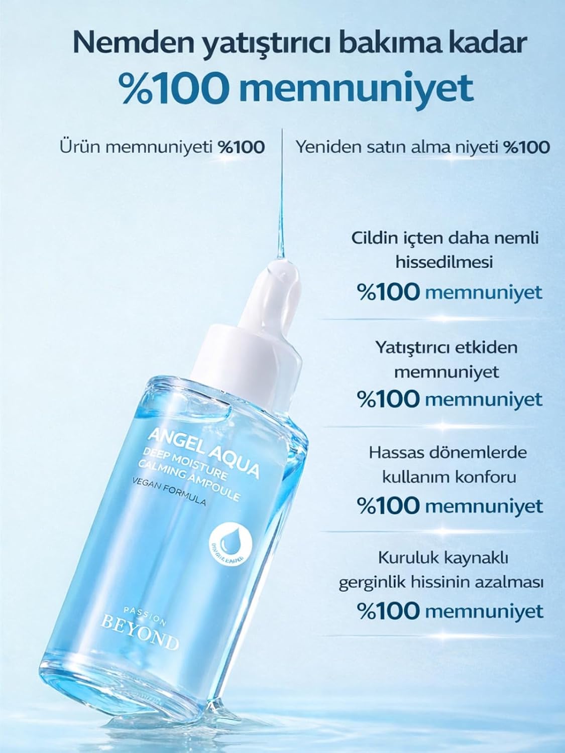 PASSION & BEYOND Angel Aqua Deep Calming Ampoule Nemlendirici Yatıştırıcı Serum Hyaluronik Asit Cica 50 ml