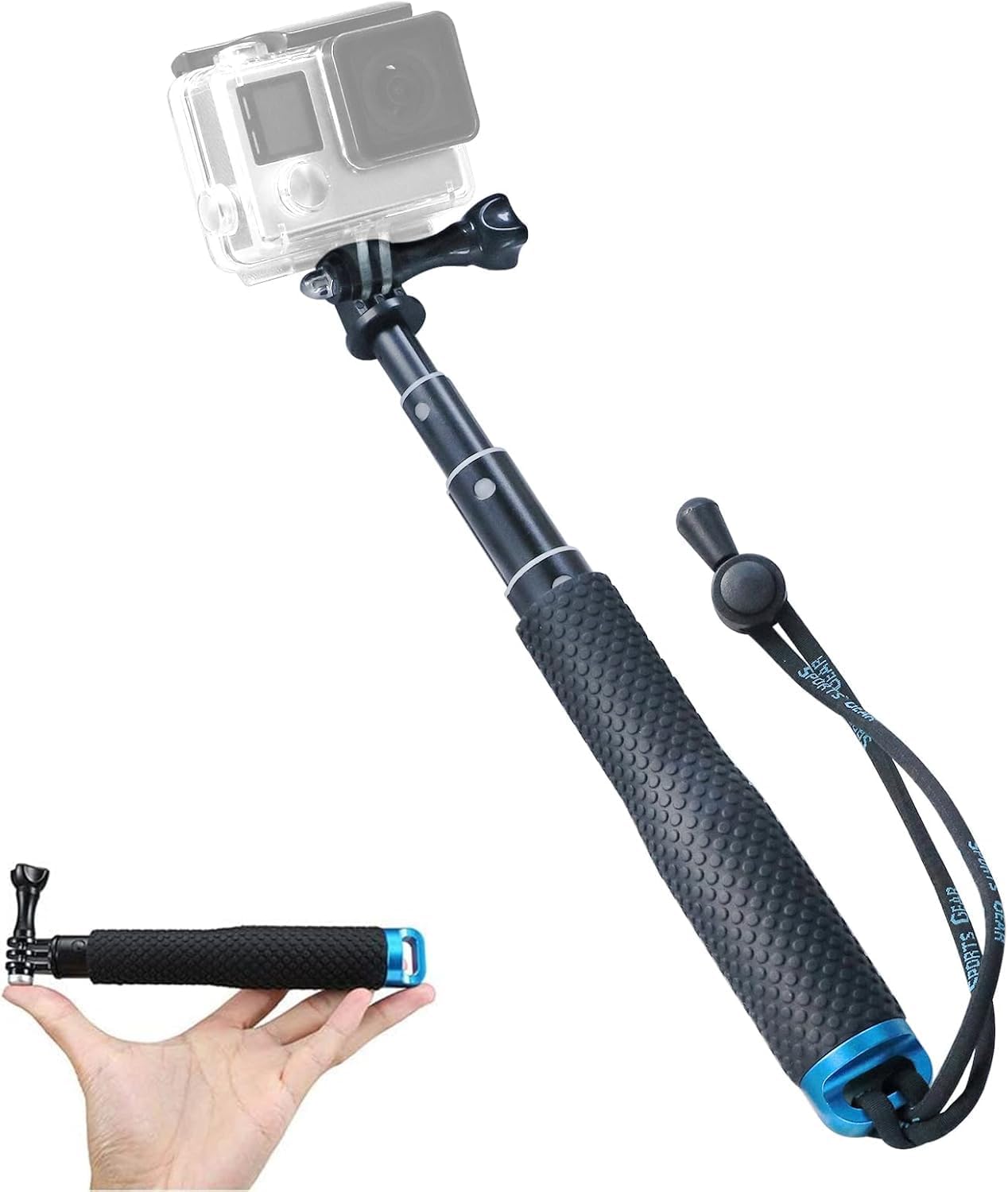 GoPro İle Uyumlu Selfie Çubuğu,GoPro/DJI İle Uyumlu Aksiyon Kamera Selfie Çubuğu,Alüminyum Gövde,Su Altı Kullanımına Uygun Paslanmaz Vida,Kaymaz Kauçuk Sap,Bilek Kayışı & Spor – Seyahat – Vlog İÇİN
