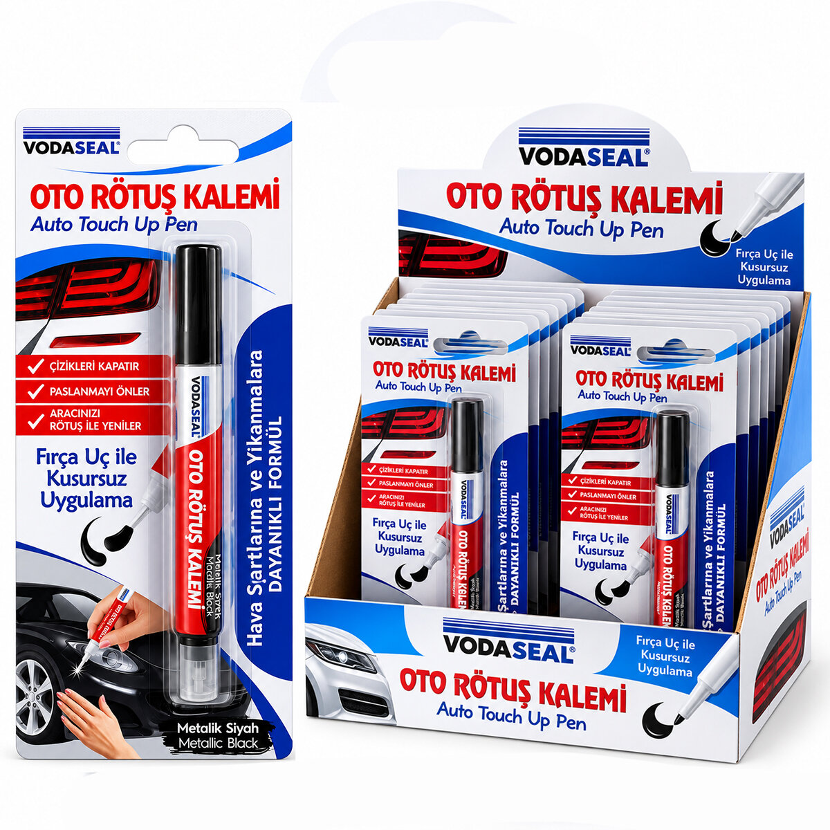 12 ADET METALİK SİYAH OTO RÖTUŞ KALEM FIRÇA UÇ 5ML