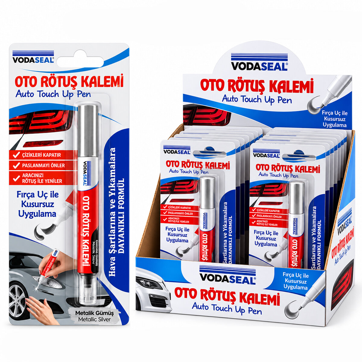12 ADET METALİK GÜMÜŞ OTO RÖTUŞ KALEM FIRÇA UÇ 5ML