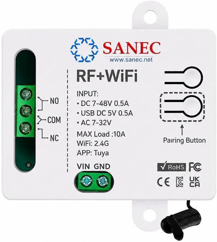 Akıllı WiFi + RF 433MHz Tek Kanallı 10A Röle Modülü (Tuya, Alexa, Google Asistan Destekli)