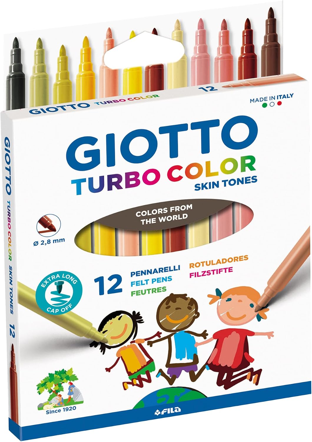 Turbocolor keçeli kalemler, ince uçlu, 2,8 mm, 12 ten rengi, çocuklar, partiler ve okullar için ideal