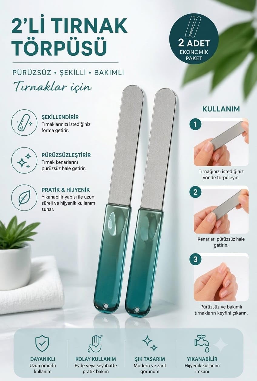 2'li Tırnak Törpüsü Seti, Paslanmaz Çelik, Yeşil Saplı