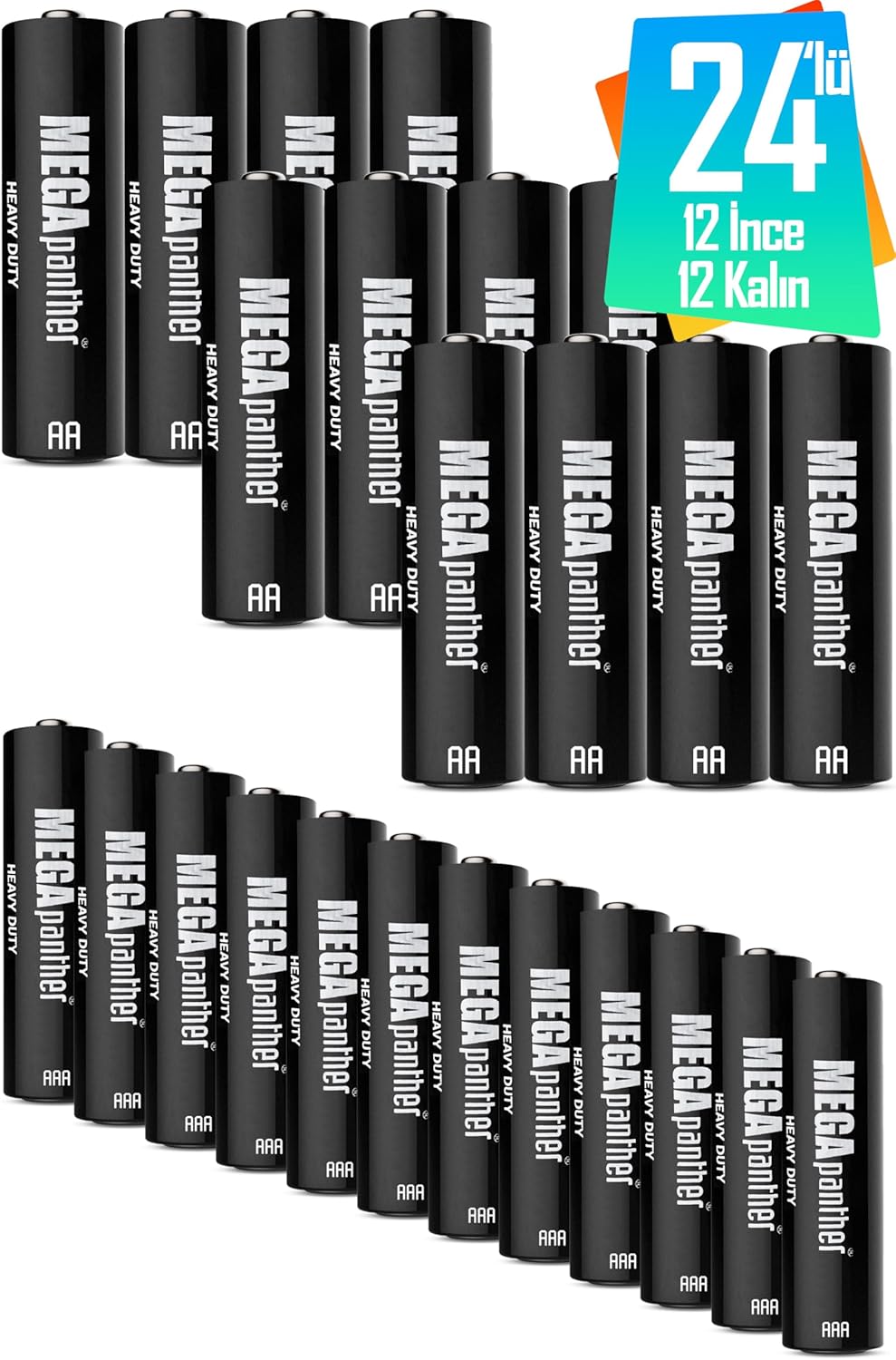 24lü Set (12 AA + 12 AAA) İnce ve Kalın Kalem Pil Kumanda Pili Saat Pili Zn-C 1.5V
