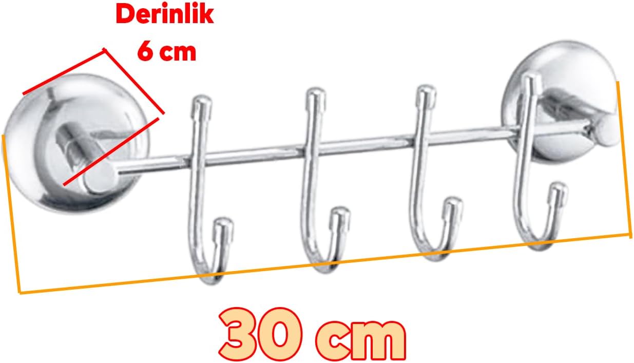 FEYZAYAPI Metal 4'lü Banyo Lavabo Vidalı Askılık Sağlam Aparat Krom Askılık Elbise Havlu Asma Askı
