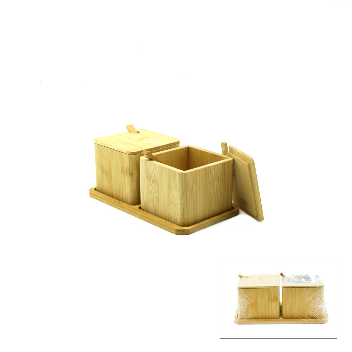 2PCS Baharatlık - Tuzluk Ahşap Bambu