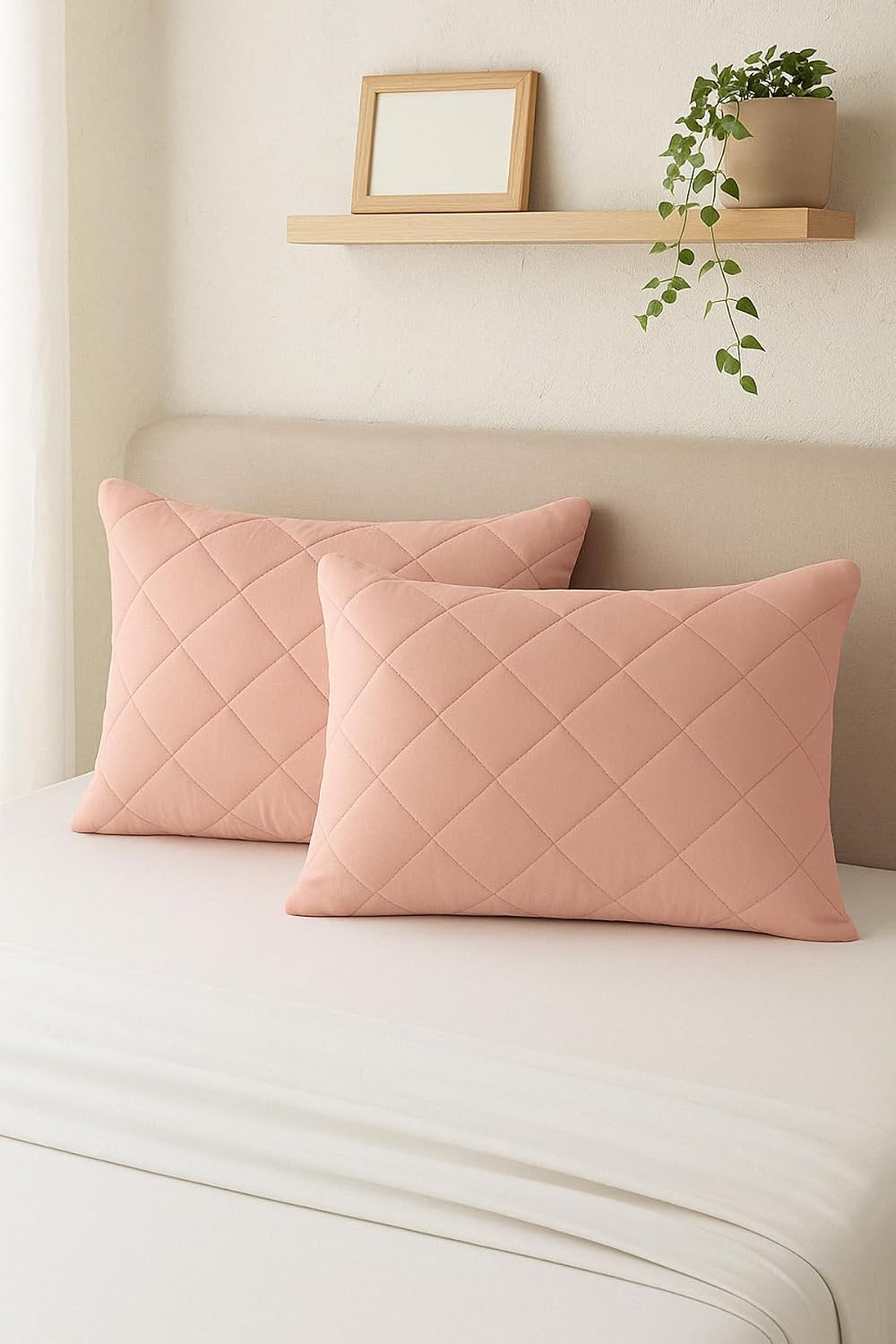%100 Pamuk Kapitone Yastık Koruyucu Kılıf 2 Adet 50 x 70 (Pudra)