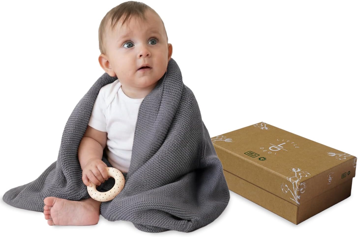 Alina%100 Organik Pamuklu Bebek Battaniyesi Kızlar/Erkek Çocuklar için 80x100 cm - Kundak ve Bebek Battaniyesi, Yumuşak Hafif Örgü Battaniye (Antrasit)