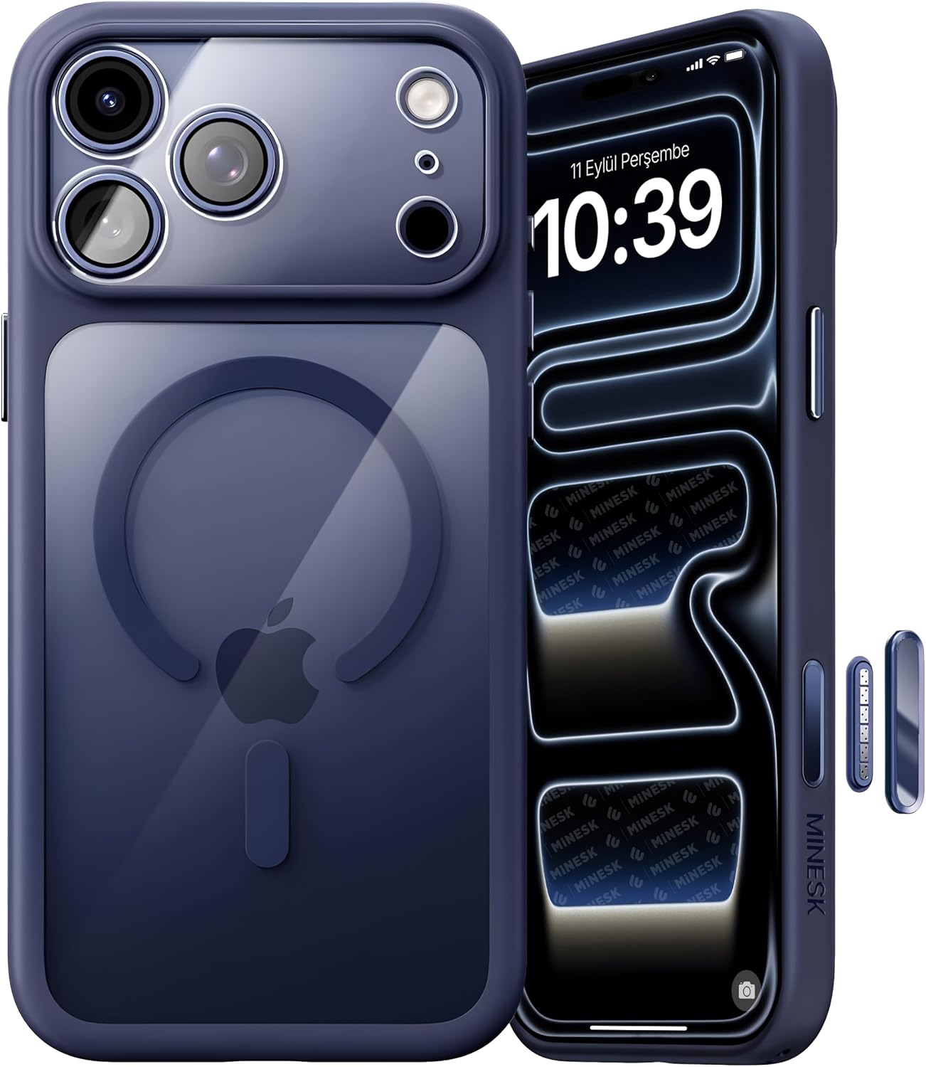 iPhone 17 Pro Max/18 Pro Max için Özel Geliştirilmiş Kamera Çerçevesini de Koruyan, Arkası Şeffaf Polikarbonat Kenarları Silikon Magsafe ile Uyumlu Kılıf Kapak (Mavi, 17 Pro Max/18 Pro Max)