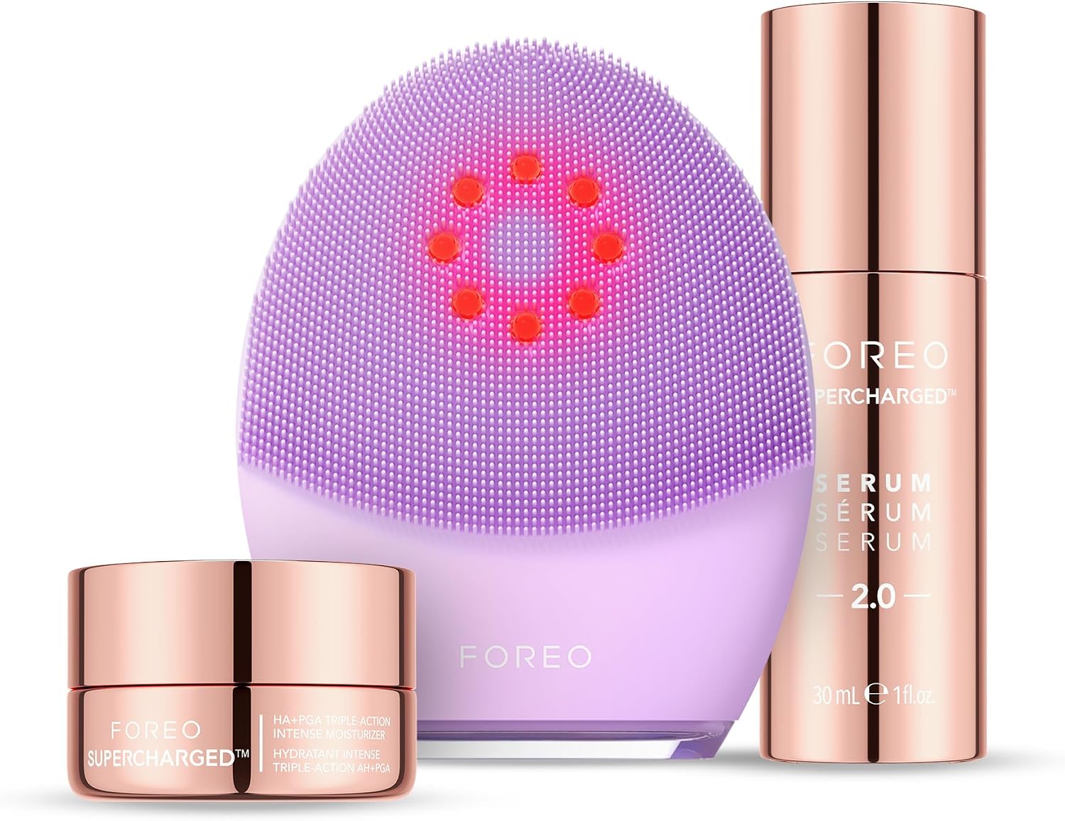 Sıkı ve Temiz Paket - LUNA 4 plus Hassas Yüz Temizleme ve Masaj Aleti + SUPERCHARGED SERUM 2.0, 30ml + Nemlendirici Gece Maskesi, 15 ml - Yakın Kızılötesi Işık Terapisi